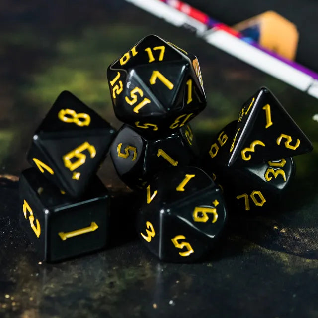 Acrylic Black Dice with Yellow Numbers