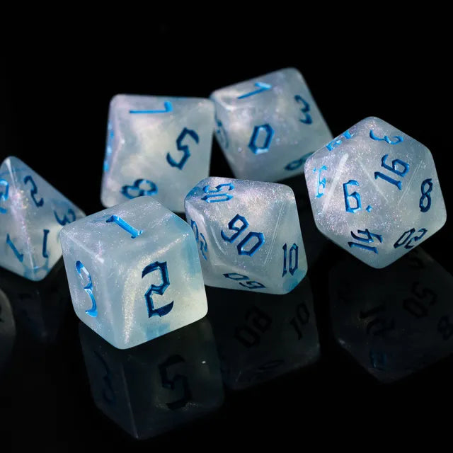 Acrylic White Glitter Dice with Blue Numbers