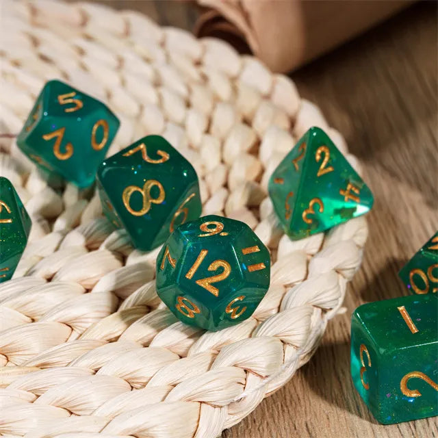 Resin Sea-green Galaxy Dice with Gold Numbers