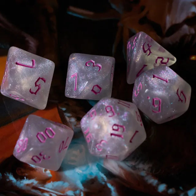 Acrylic White Glitter Dice with Pink Numbers