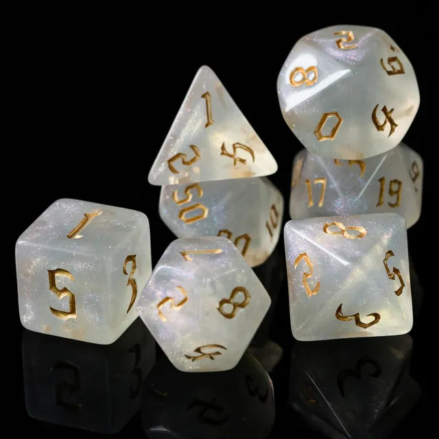 Acrylic White Glitter Dice with Gold Numbers