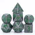 Old Dragon Metal Dice with Green Numbers
