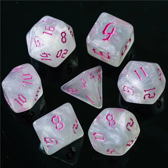 Acrylic White Glitter Dice with Pink Numbers