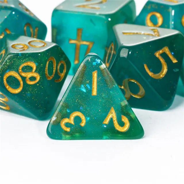Resin Sea-green Galaxy Dice with Gold Numbers