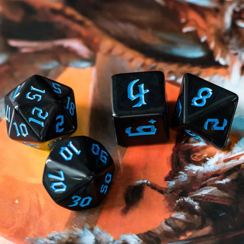 Acrylic Black Dice with Blue Numbers