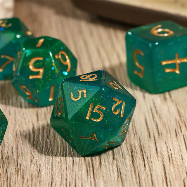 Resin Sea-green Galaxy Dice with Gold Numbers