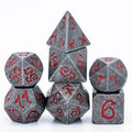 Old Dragon Metal Dice with Red Numbers