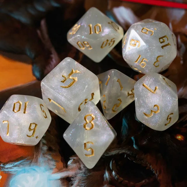 Acrylic White Glitter Dice with Gold Numbers