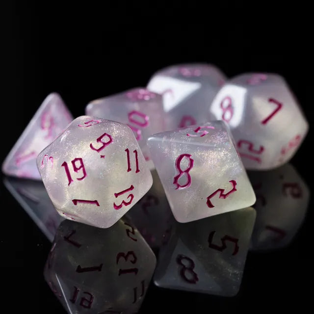 Acrylic White Glitter Dice with Pink Numbers