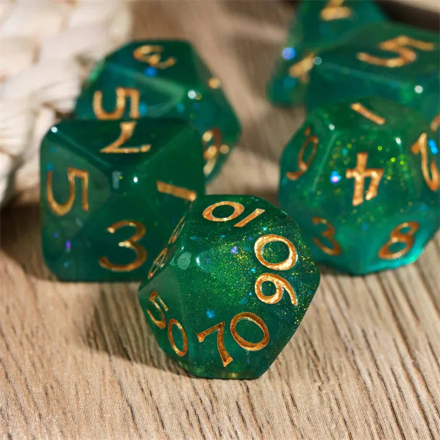 Resin Sea-green Galaxy Dice with Gold Numbers