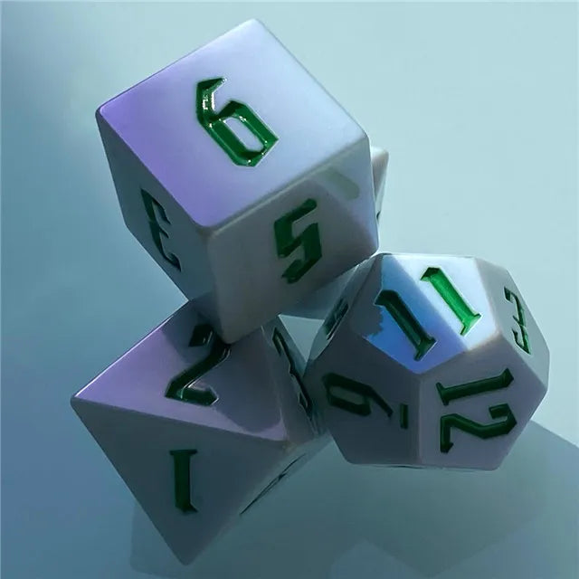 Sharp White with Green Electroplating Dice