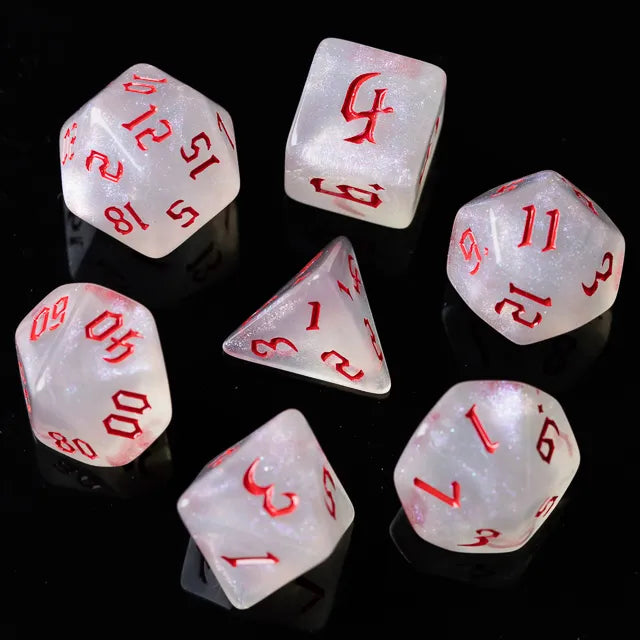 Acrylic White Glitter Dice with Red Numbers