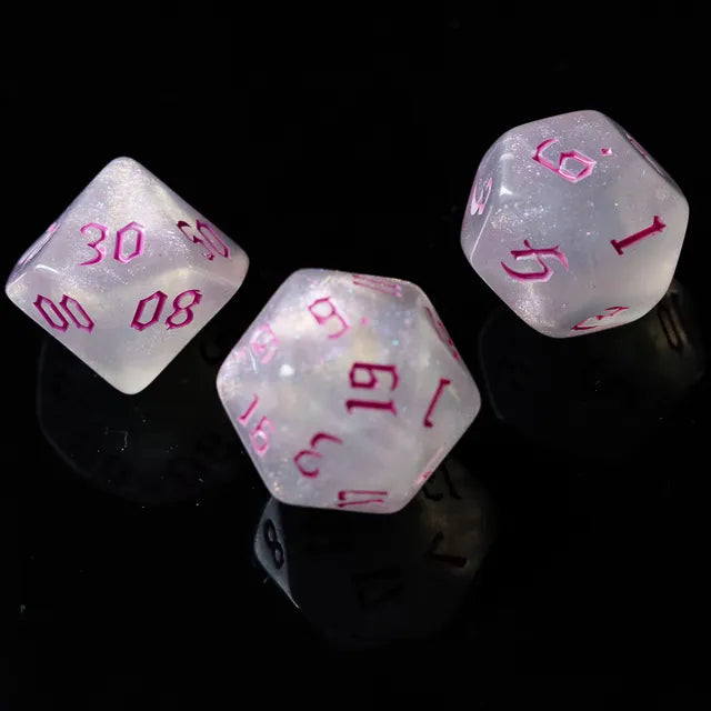 Acrylic White Glitter Dice with Pink Numbers