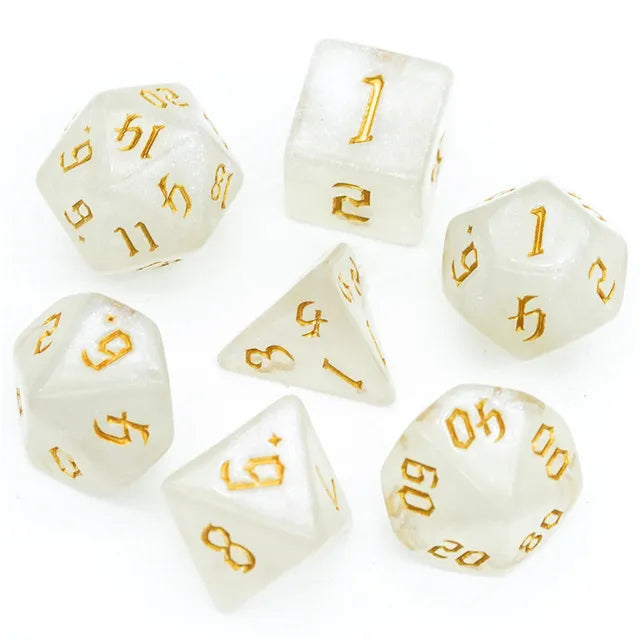 Acrylic White Glitter Dice with Gold Numbers
