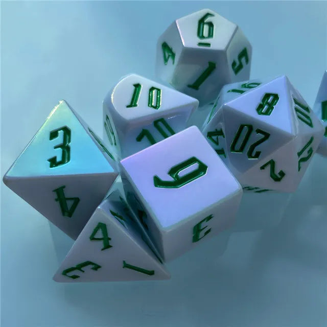 Sharp White with Green Electroplating Dice