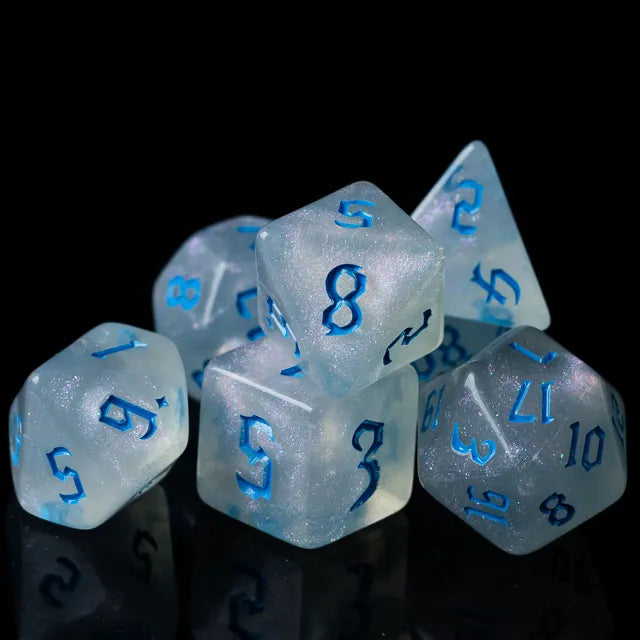 Acrylic White Glitter Dice with Blue Numbers