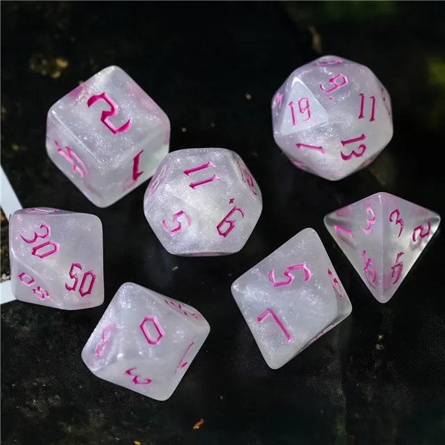 Acrylic White Glitter Dice with Pink Numbers