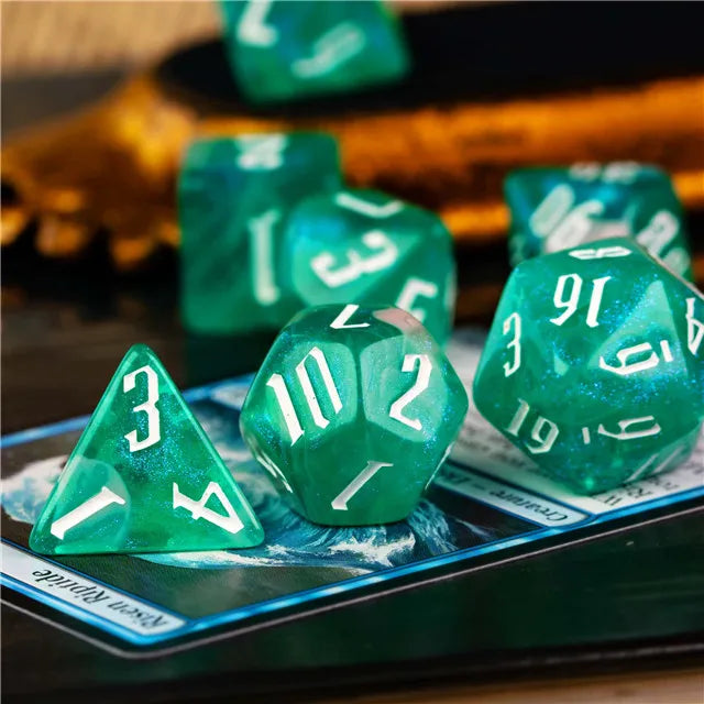 Acrylic Green & Pink Glitter Swirl Dice