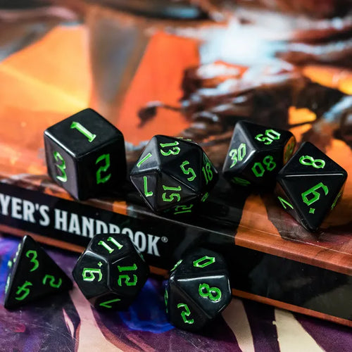 Acrylic Black Dice with Green Numbers