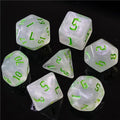 Acrylic White Glitter Dice with Green Numbers
