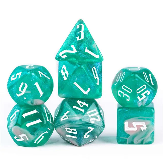 Acrylic Green & Pink Glitter Swirl Dice