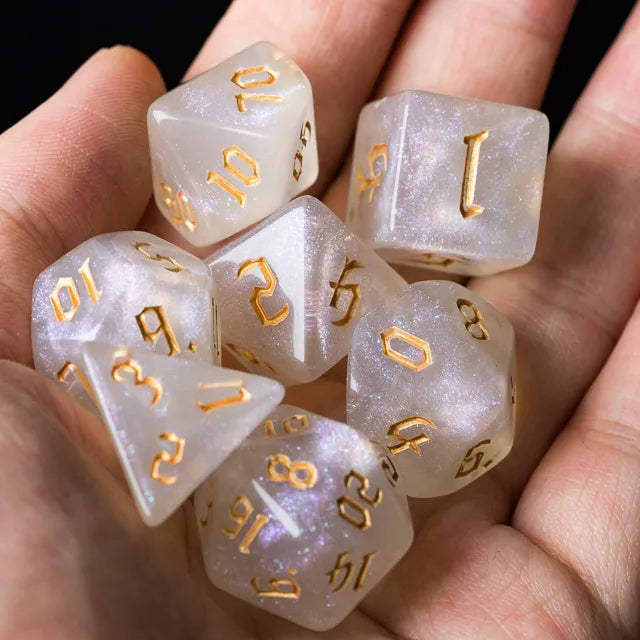Acrylic White Glitter Dice with Gold Numbers