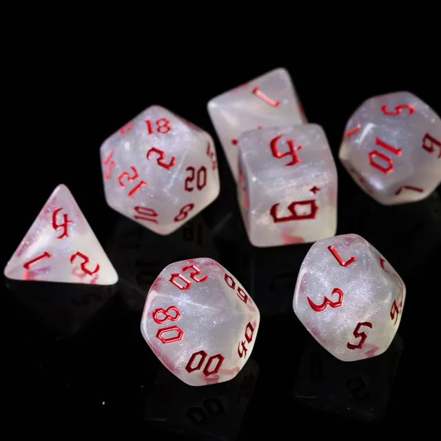 Acrylic White Glitter Dice with Red Numbers