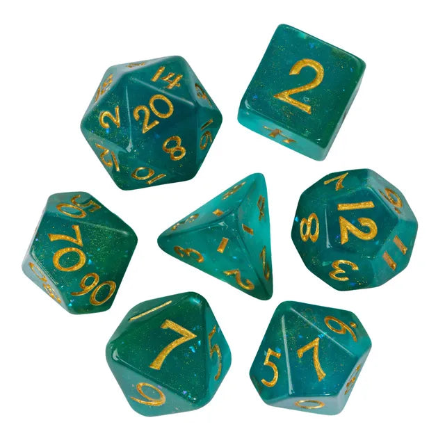 Resin Sea-green Galaxy Dice with Gold Numbers